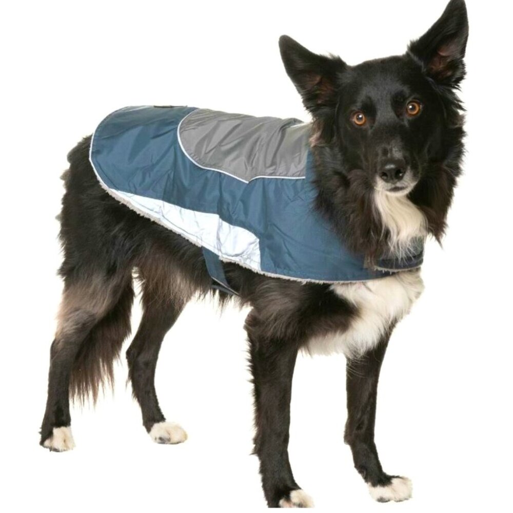 Blue and Gray Berkshire Dog Coat with Polartec fleece and Reflectors XL